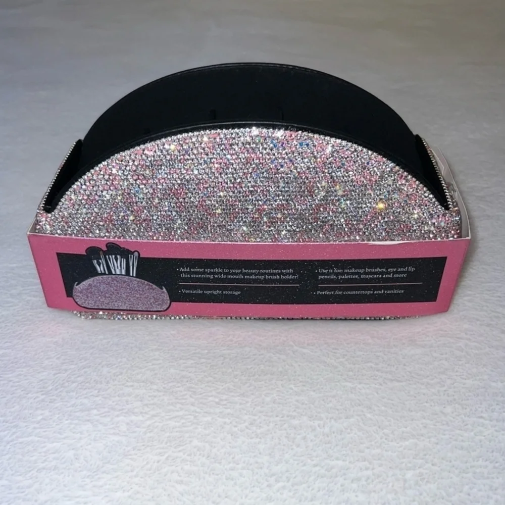 🤍▪️Glitz & Glam ▪️Makeup pink & silver glitter Rhinestone Brush Holder